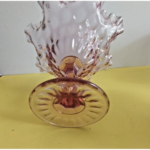 Fenton Peach Pink Glass Footed Bowl Double Ruffled Rim. 7" Tall 8" wide - Picture 13 of 15